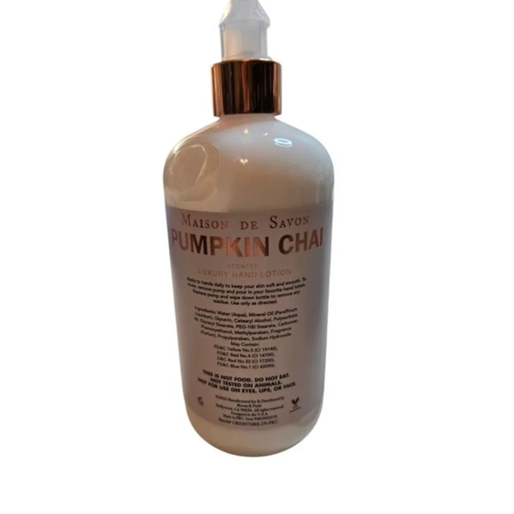 Maison De Savon Pumpkin Chai Scented Luxury Hand‎ Lotion 16.9 oz Pump Bottle NEW